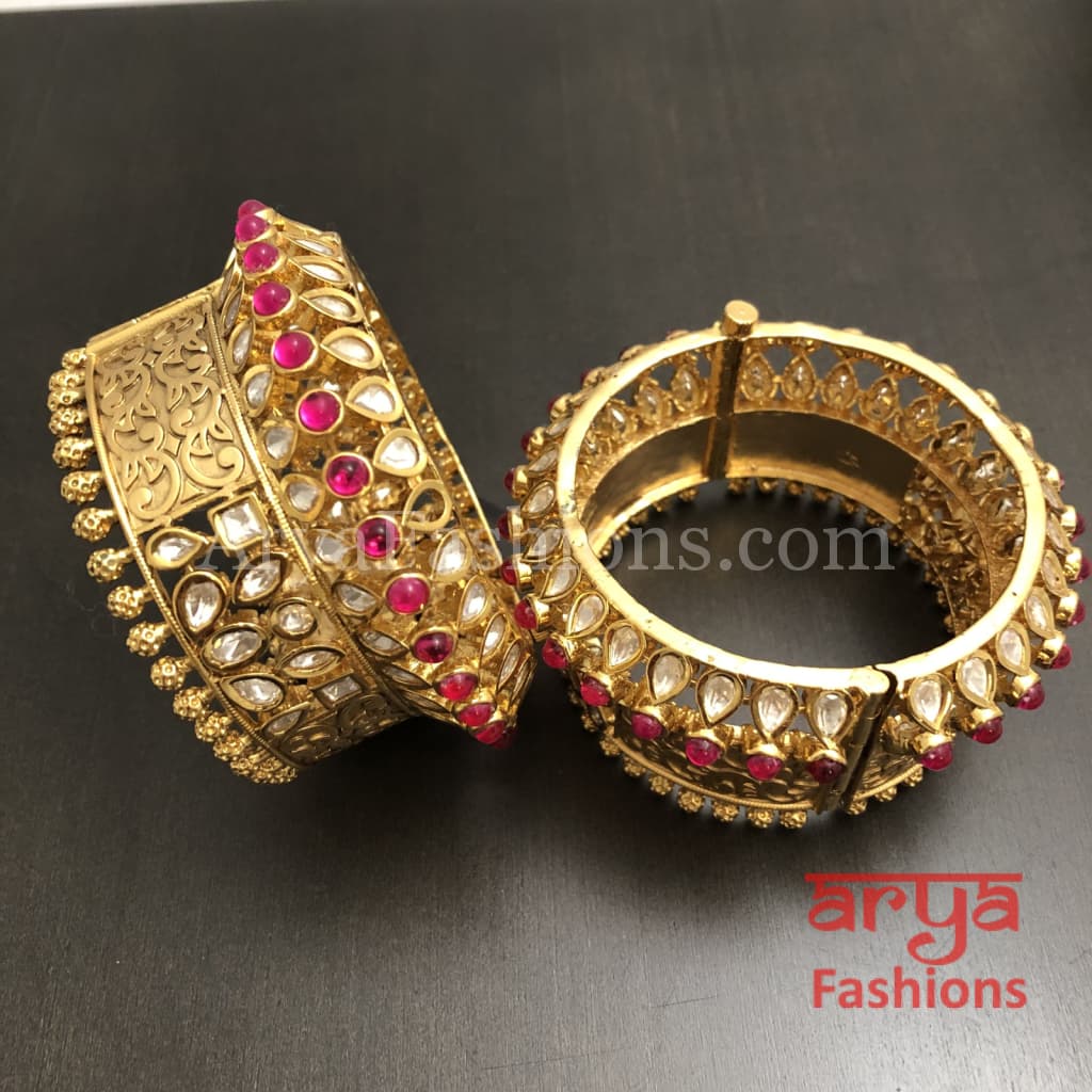 2.4,2.6 Rajwadi Ruby Kundan Jadau Kada with and stones