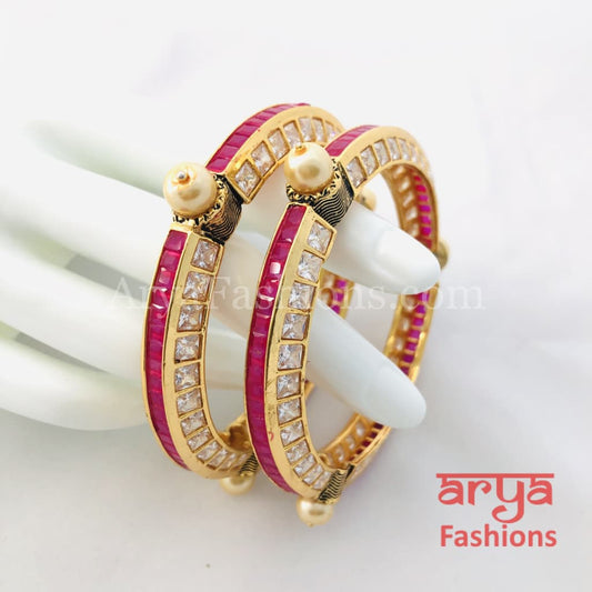2.4 2.6 Ruby Cubic Zirconia Bangles with Pearls