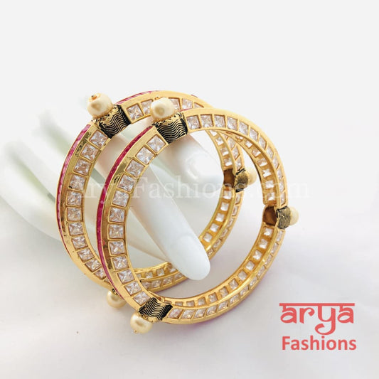 2.4 2.6 Ruby Cubic Zirconia Bangles with Pearls