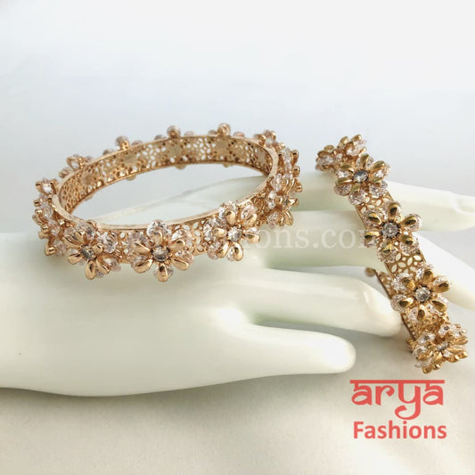 2.6,2.8 size Rose Gold Cubic Zirconia Crystal Gokhru Kada Bangles