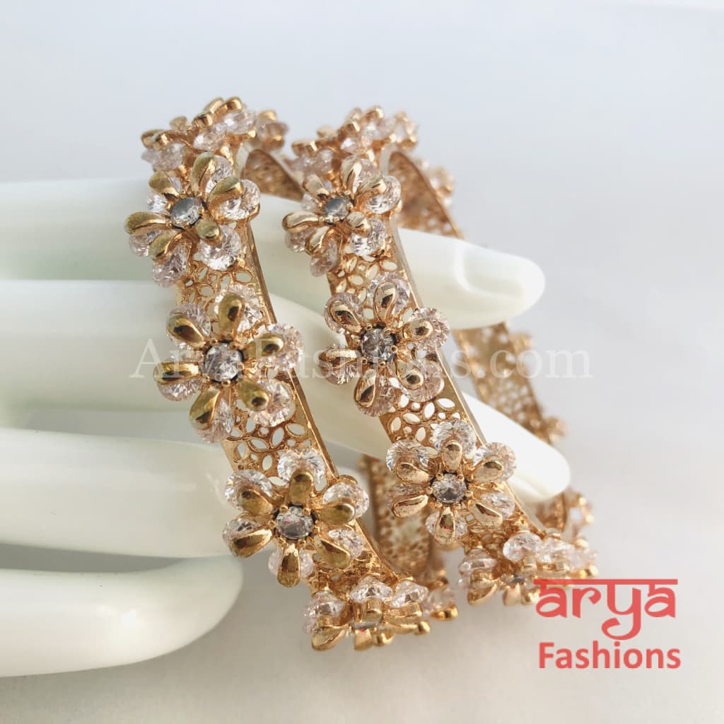 2.6,2.8 size Rose Gold Cubic Zirconia Crystal Gokhru Kada Bangles
