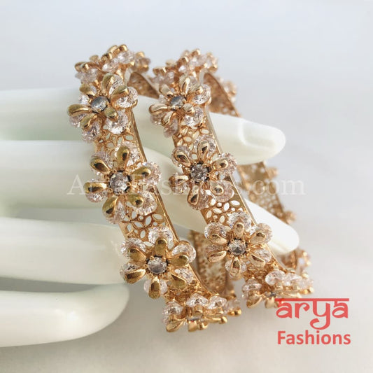 2.6,2.8 size Rose Gold Cubic Zirconia Crystal Gokhru Kada Bangles