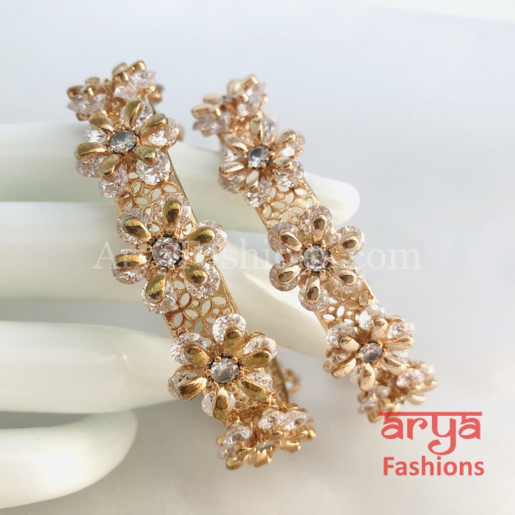 2.6,2.8 size Rose Gold Cubic Zirconia Crystal Gokhru Kada Bangles
