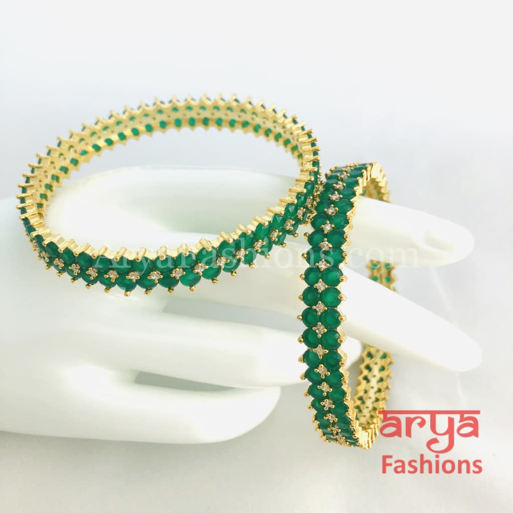 2.6 Golden Emerald Green Trendy Bangles Set of 2