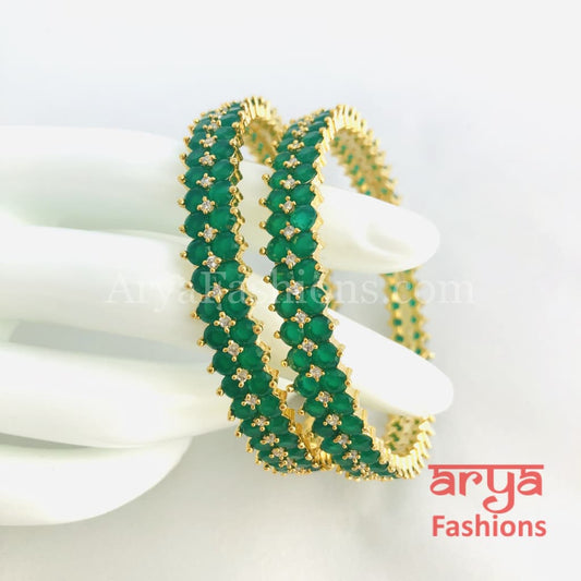 2.6 Golden Emerald Green Trendy Bangles Set of 2