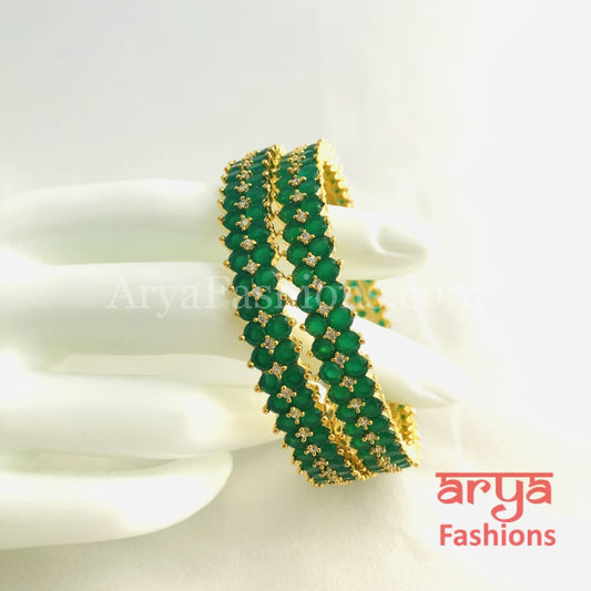 2.6 Golden Emerald Green Trendy Bangles Set of 2