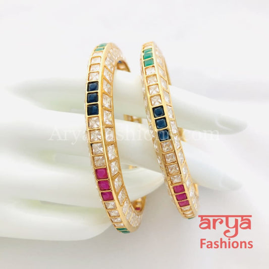 2.6 Golden Multicolor CZ Stones Bangles