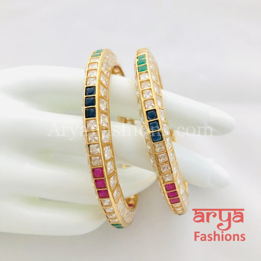 2.6 Golden Multicolor CZ Stones Bangles