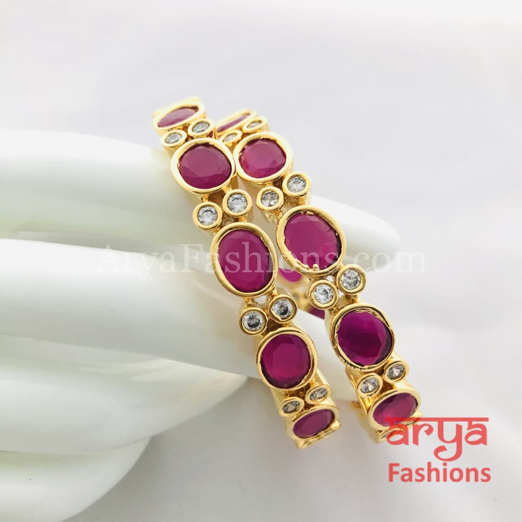 2.6 Golden Ruby and CZ Stones Bangles