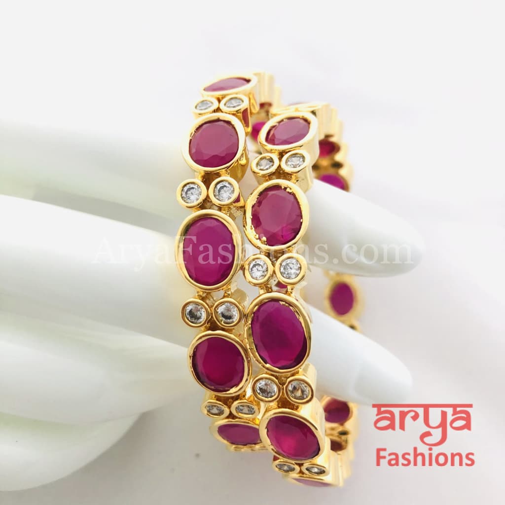 2.6 Golden Ruby and CZ Stones Bangles