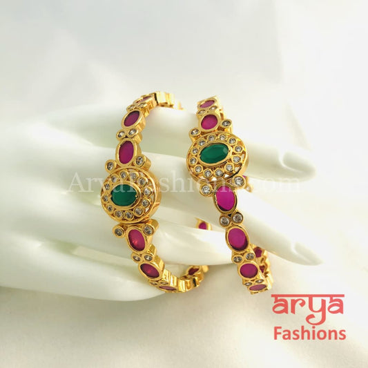 2.6 Golden Ruby Emerald Trendy Kada Bangles with CZ Stones