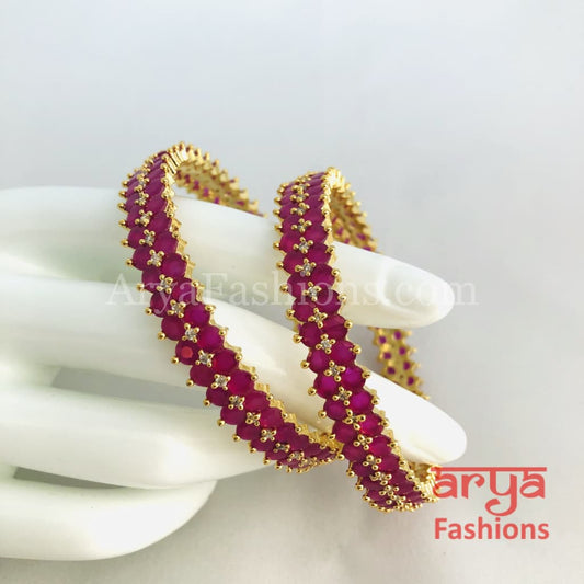 2.6 Golden Ruby Pink CZ Trendy Bangles Set of 2