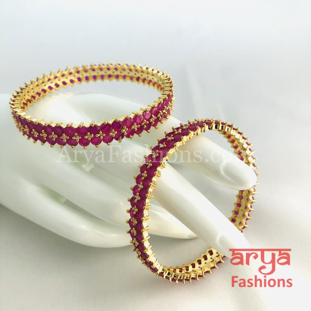 2.6 Golden Ruby Pink CZ Trendy Bangles Set of 2
