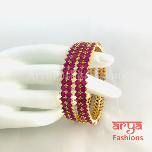 2.6 Golden Ruby Pink CZ Trendy Bangles Set of 2