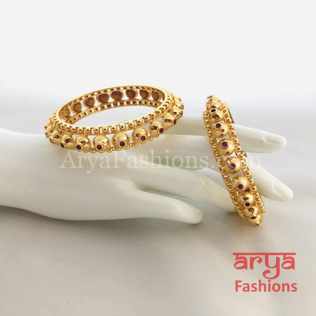 2.6 Golden Ruby Stones Gokhru Kada Bangles
