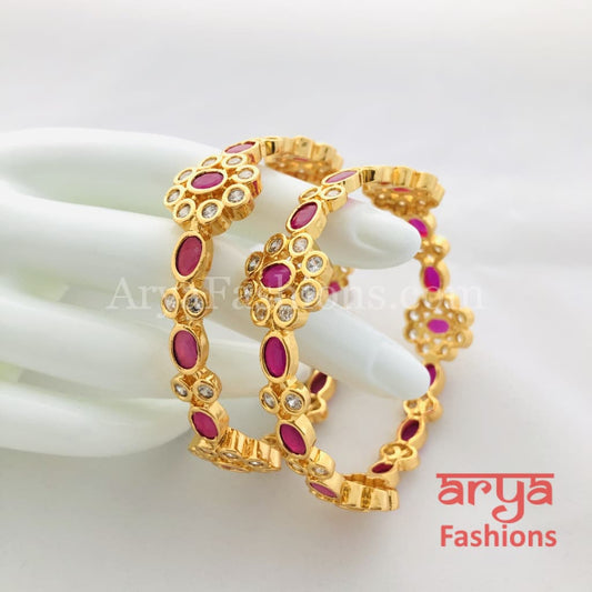 2.6 size Ruby CZ Stones Flower Bangles