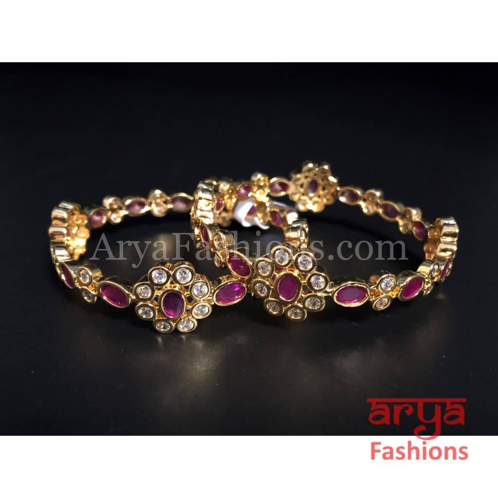 2.6 size Ruby CZ Stones Flower Bangles