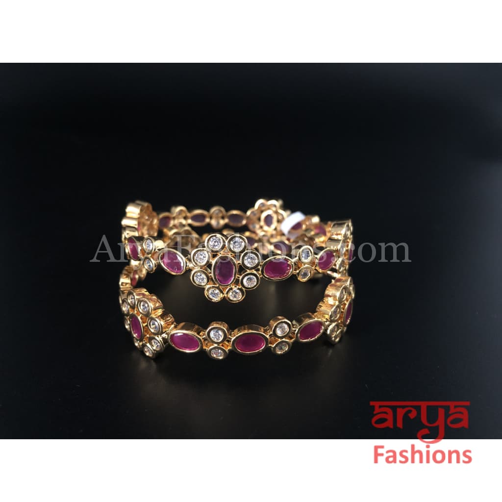 2.6 size Ruby CZ Stones Flower Bangles