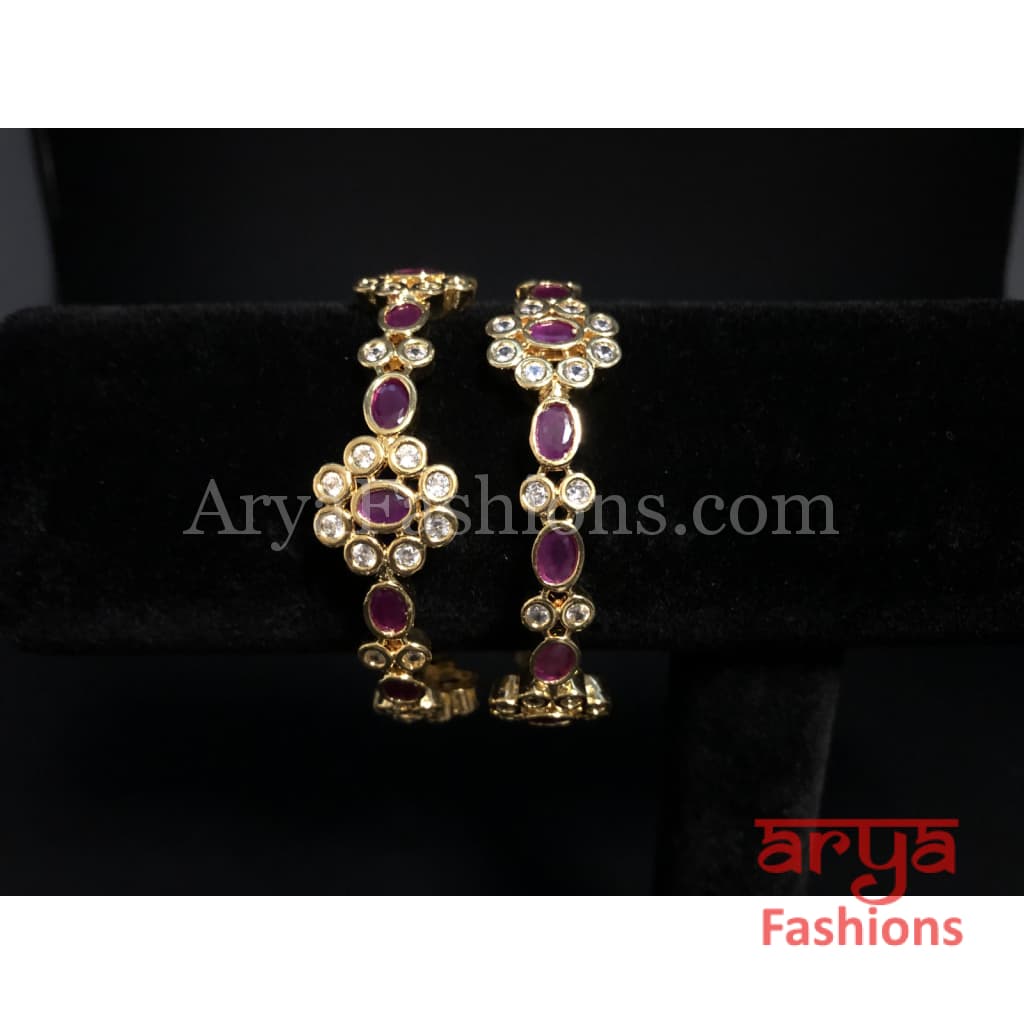 2.6 size Ruby CZ Stones Flower Bangles