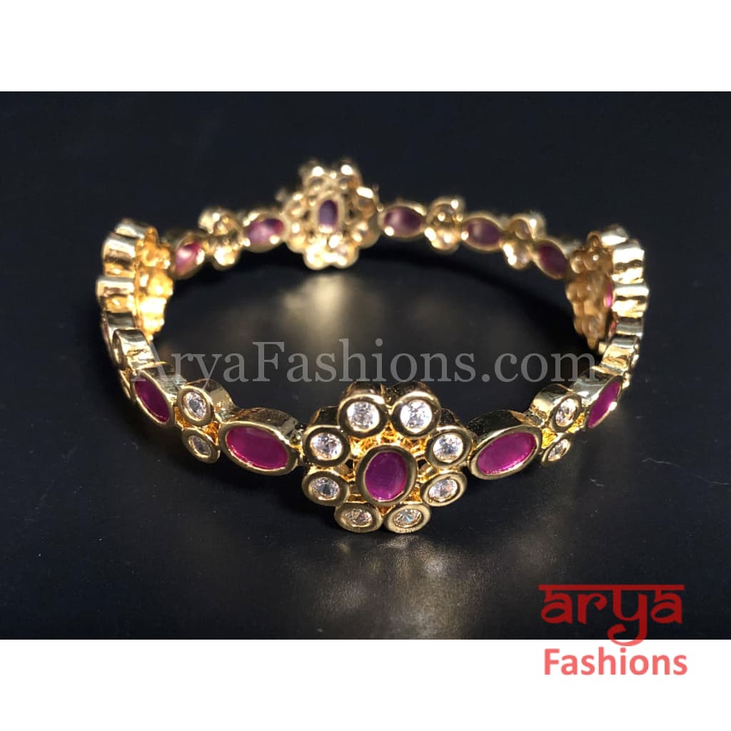 2.6 size Ruby CZ Stones Flower Bangles