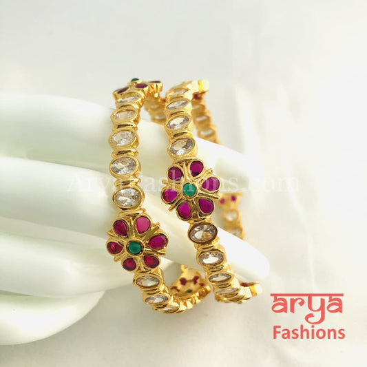 2.6 size Ruby Emerald Trendy Kada Golden Bangles