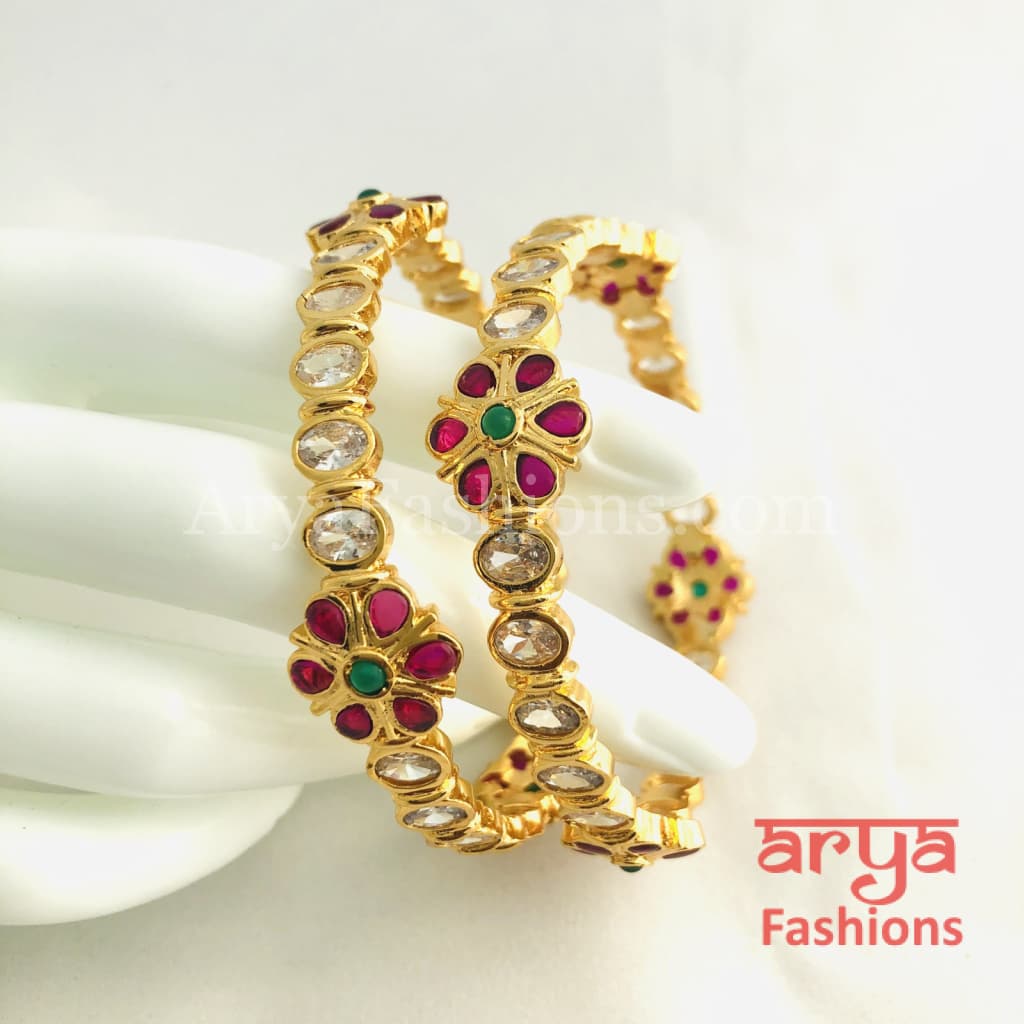 2.6 size Ruby Emerald Trendy Kada Golden Bangles