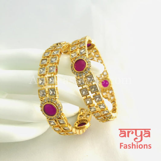 2.6 size Ruby and White CZ Stones Studded Bridal Bangles