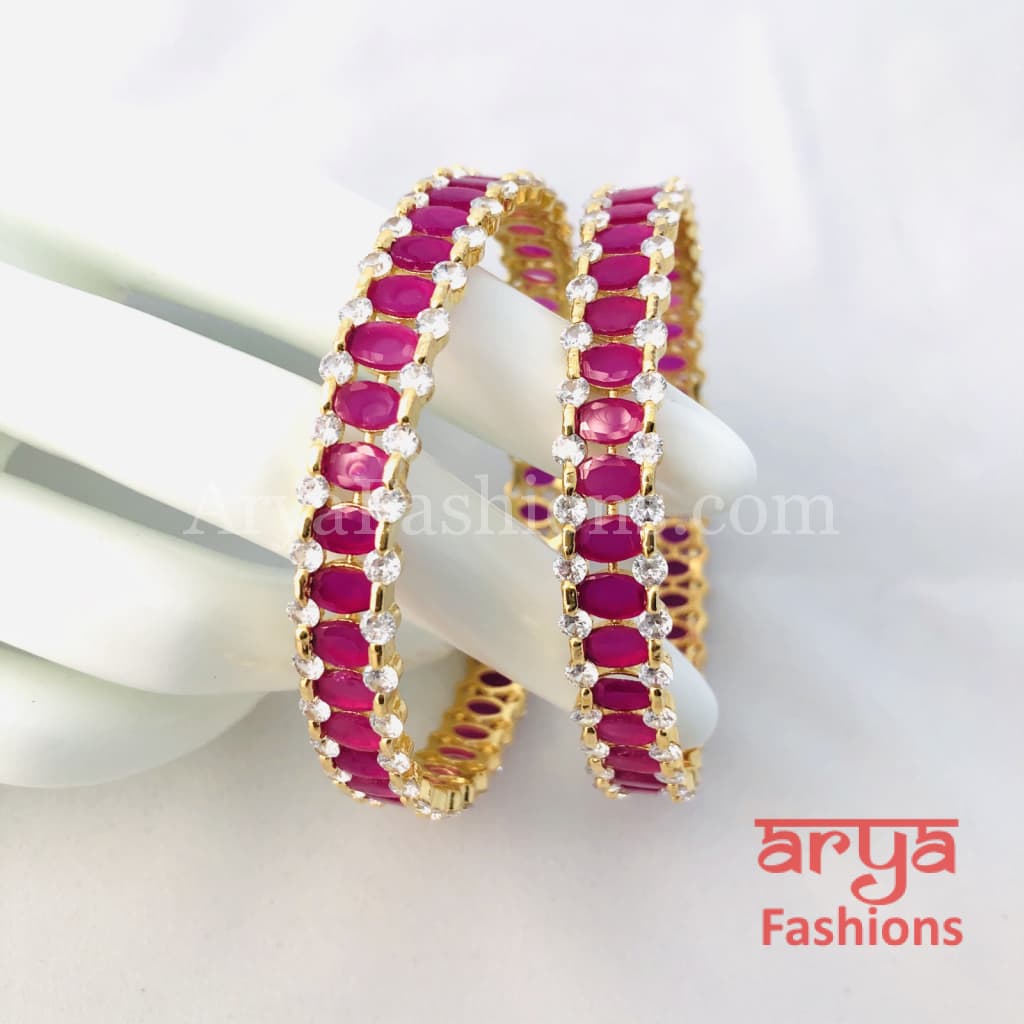 2.6 size Ruby/Green Emerald and CZ Stones Bangles