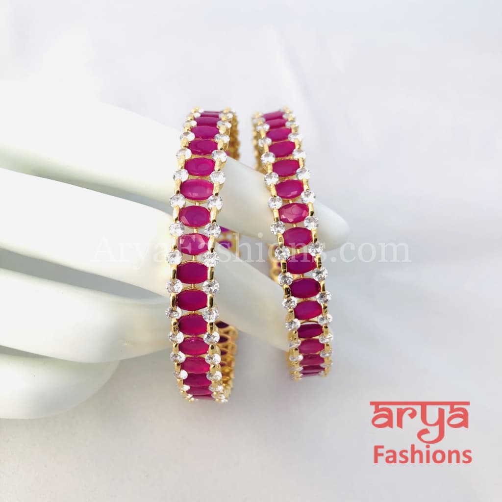 2.6 size Ruby/Green Emerald and CZ Stones Bangles