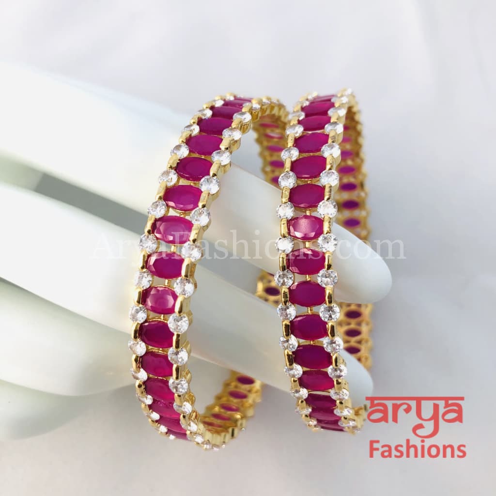 2.6 size Ruby/Green Emerald and CZ Stones Bangles