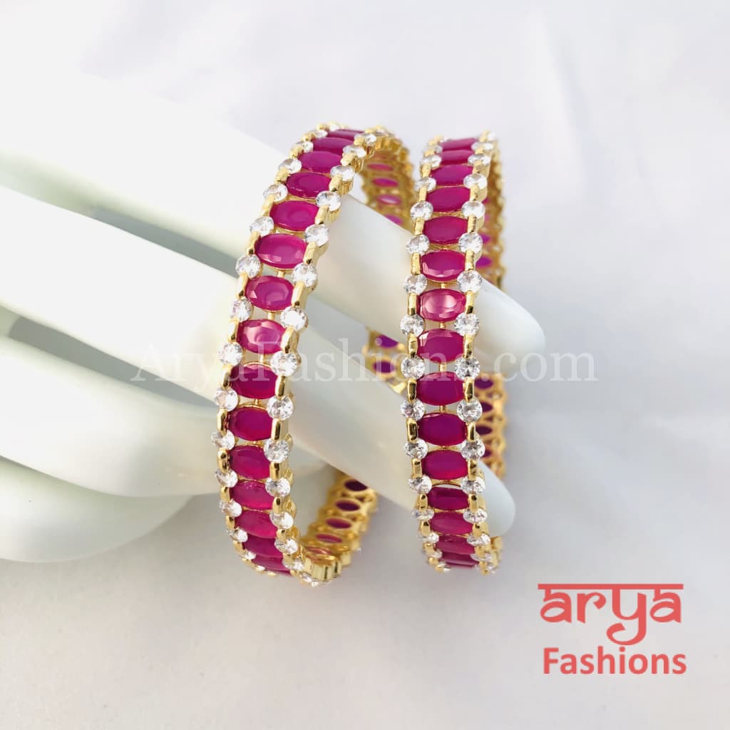 2.6 size Ruby/Green Emerald and CZ Stones Bangles