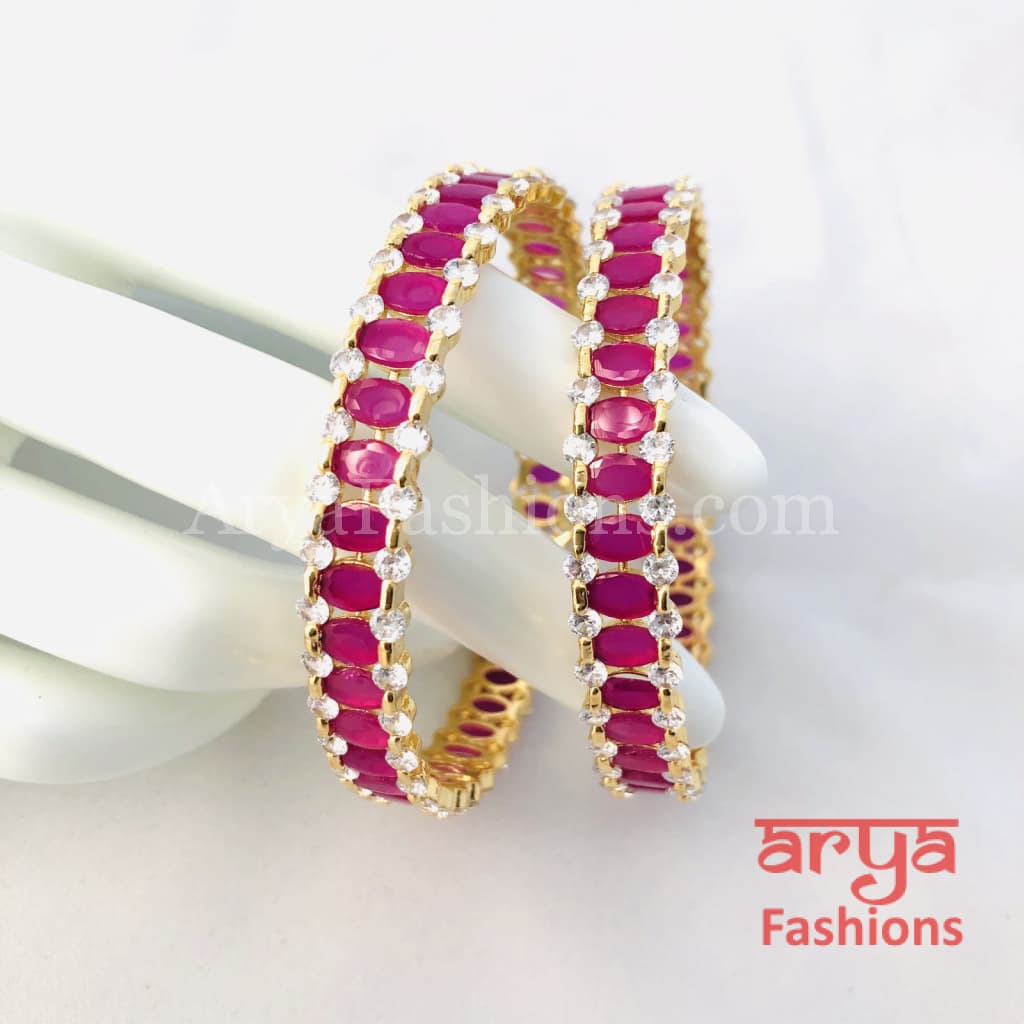 2.6 size Ruby/Green Emerald and CZ Stones Bangles