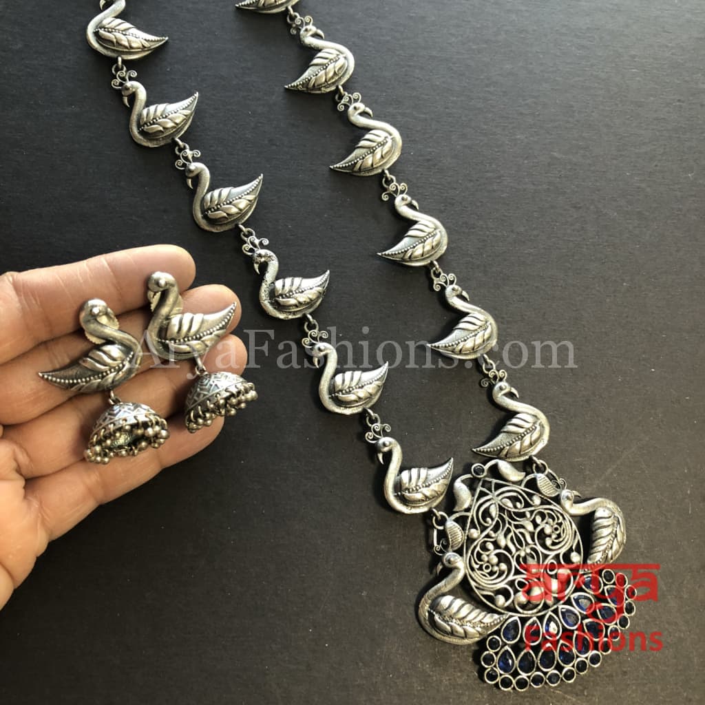 Aarushi Silver Pendant Necklace/ Amrapali Oxidized Tribal Necklace