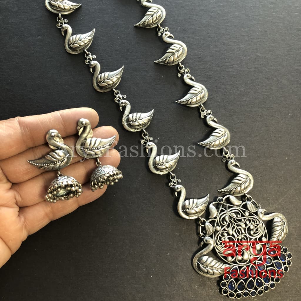 Aarushi Silver Pendant Necklace/ Amrapali Oxidized Tribal Necklace