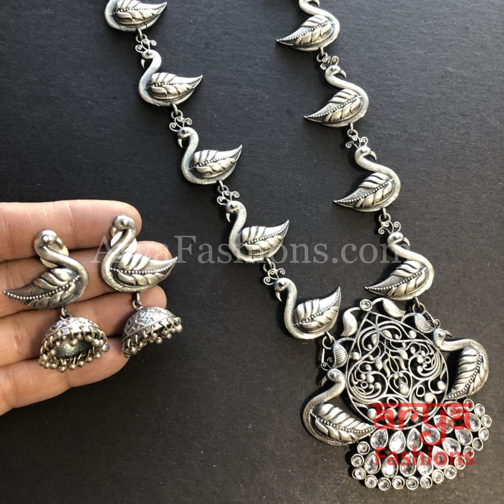 Aarushi Silver Pendant Necklace/ Amrapali Oxidized Tribal Necklace