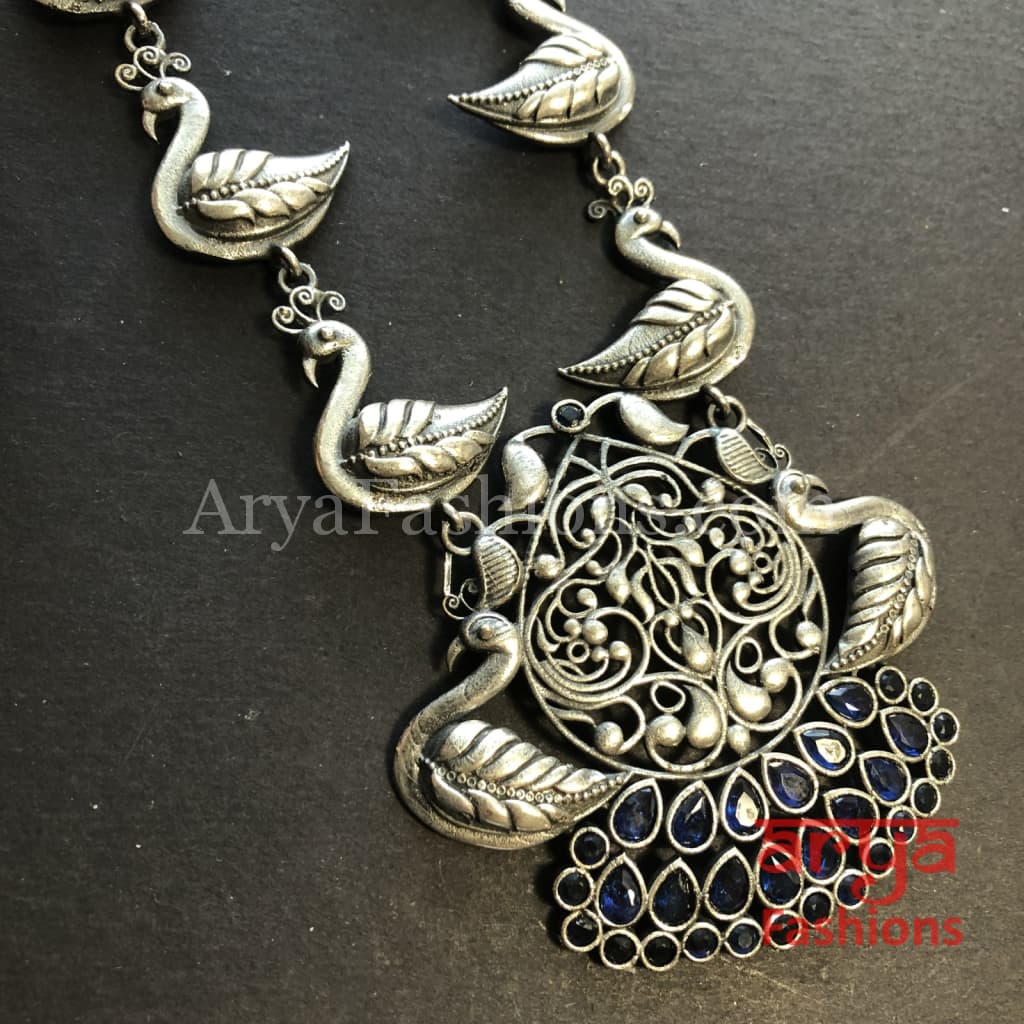 Aarushi Silver Pendant Necklace/ Amrapali Oxidized Tribal Necklace