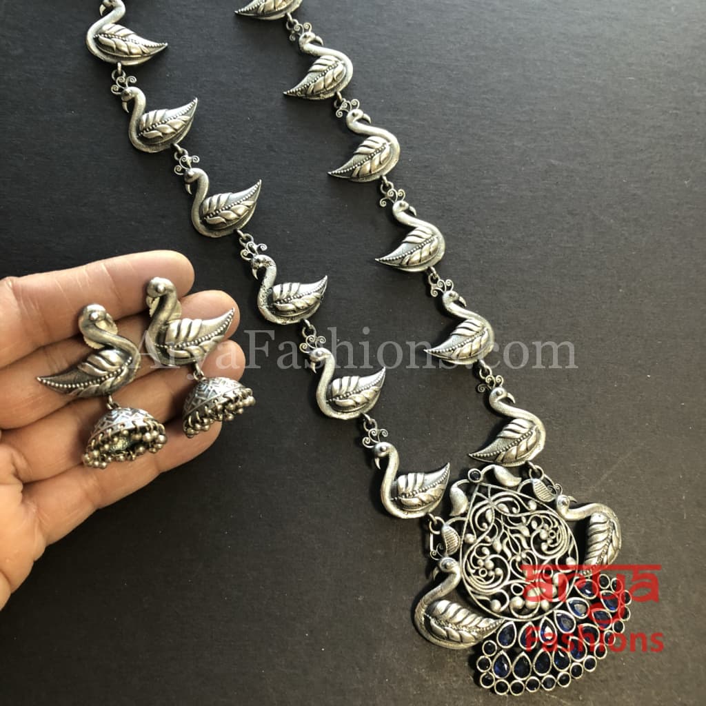Aarushi Silver Pendant Necklace/ Amrapali Oxidized Tribal Necklace