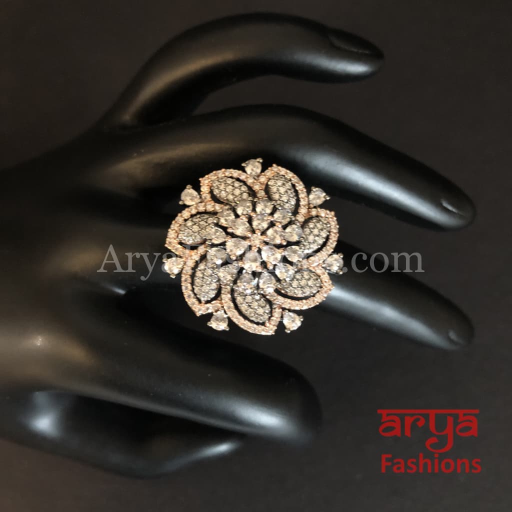 Aashiya Cubic Zirconia Rose Gold Victorian Ring