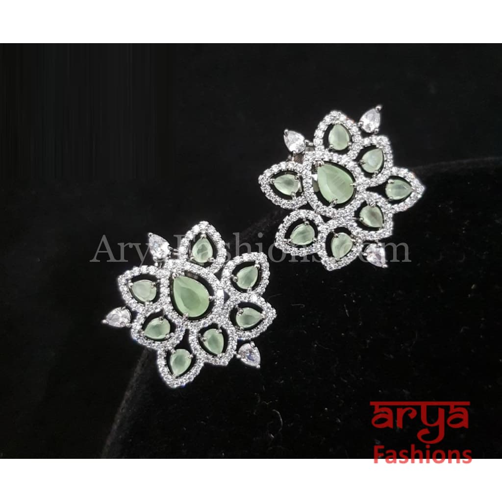 Abiha CZ Studs with Silver stones in Victorian Finish/ Ethnic Stud Earrings