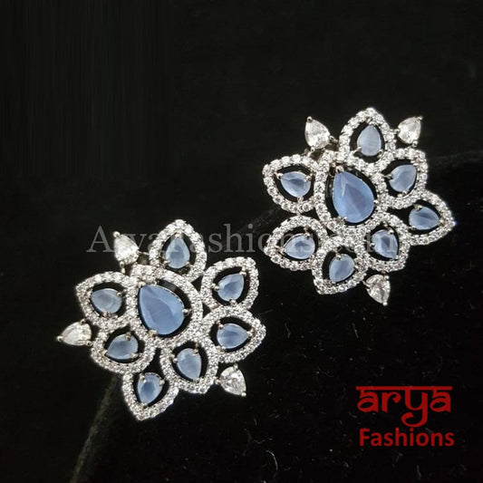 Abiha CZ Studs with Silver stones in Victorian Finish/ Ethnic Stud Earrings