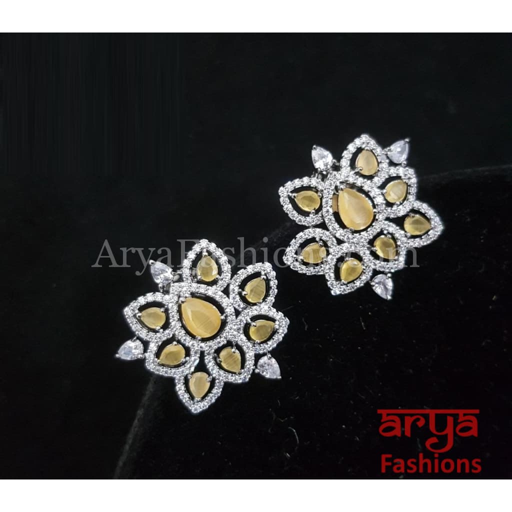 Abiha CZ Studs with Silver stones in Victorian Finish/ Ethnic Stud Earrings