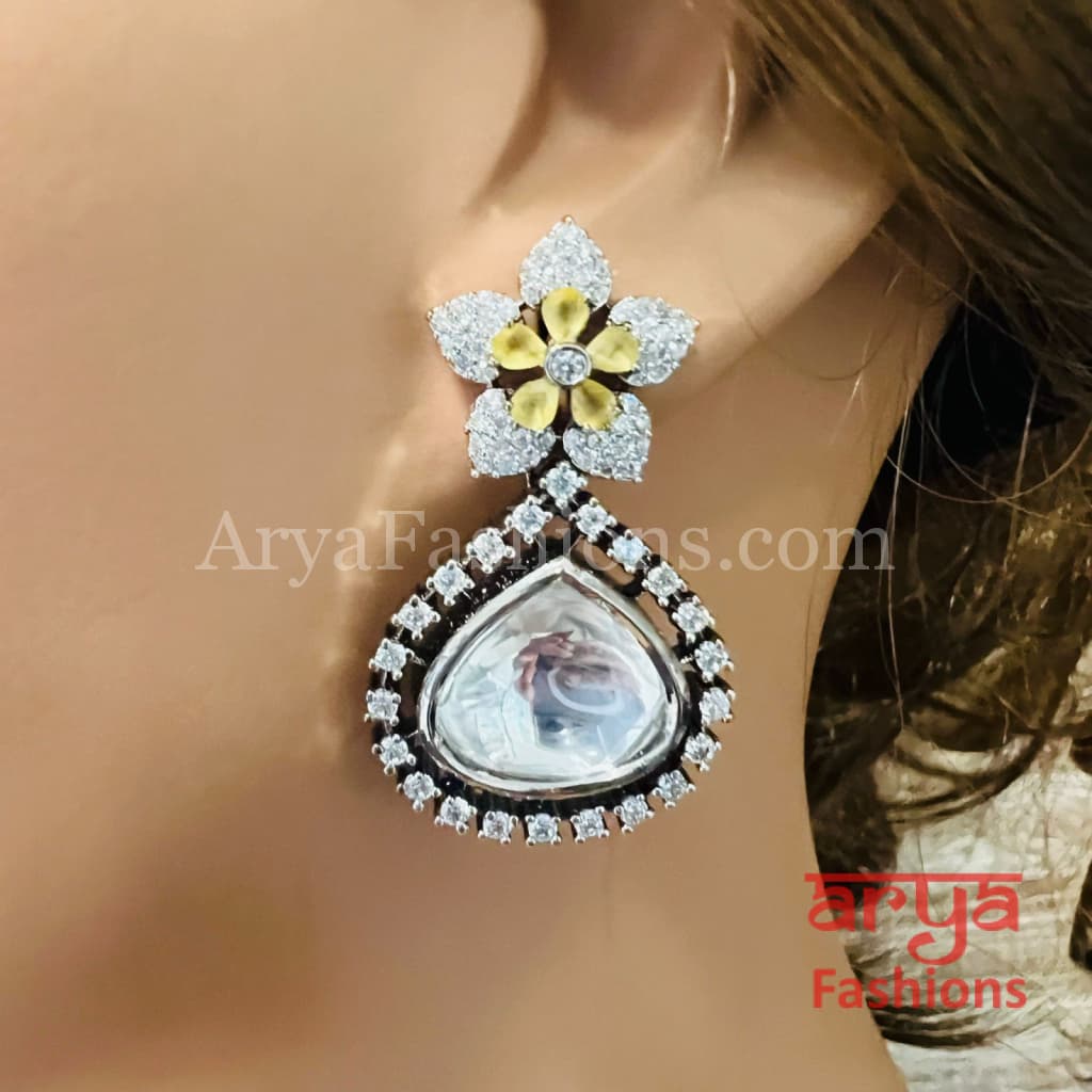 Adhira Black Silver CZ Stud Earrings