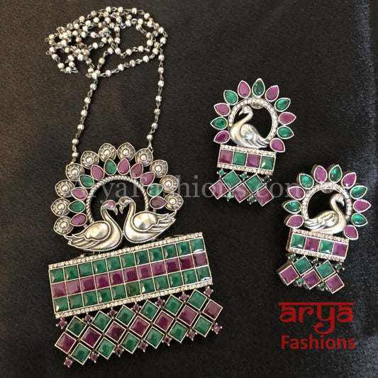 Aditi White and Colored stones Pendant Tribal Necklace