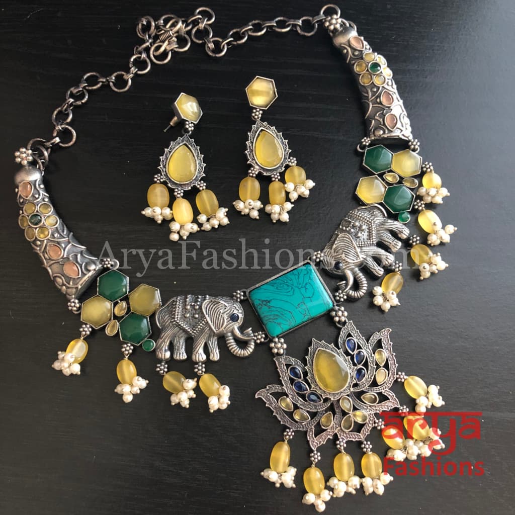 Aisha Oxidized Silver Rajasthani Tribal Necklace