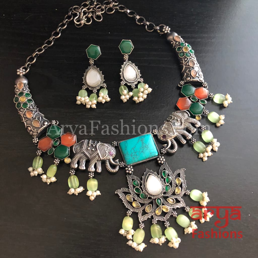 Aisha Oxidized Silver Rajasthani Tribal Necklace