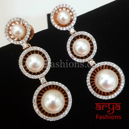 Aiza Golden Pearl CZ Earrings