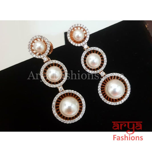 Aiza Golden Pearl CZ Earrings