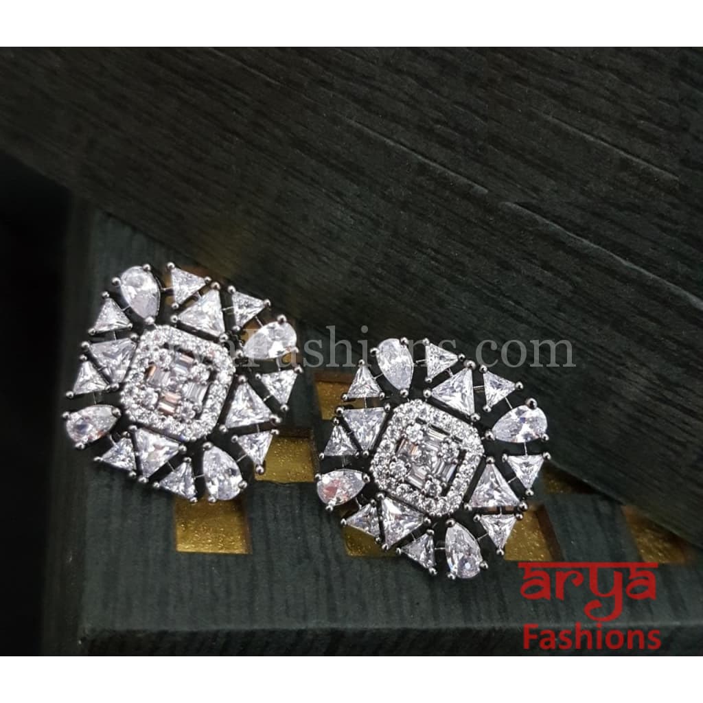Alisha CZ Studs with Cubic Zirconia stones in Black/ Silver/ Rose Gold Finish