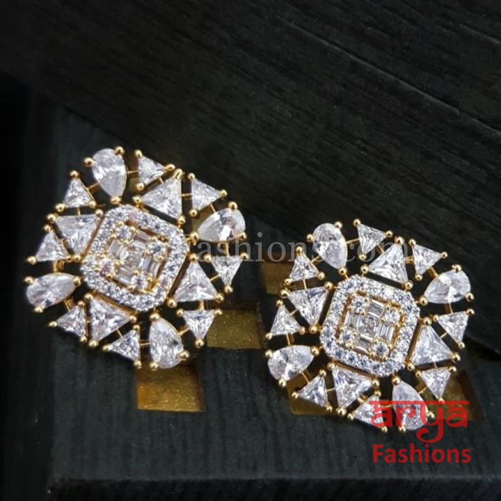 Alisha CZ Studs with Cubic Zirconia stones in Black/ Silver/ Rose Gold Finish