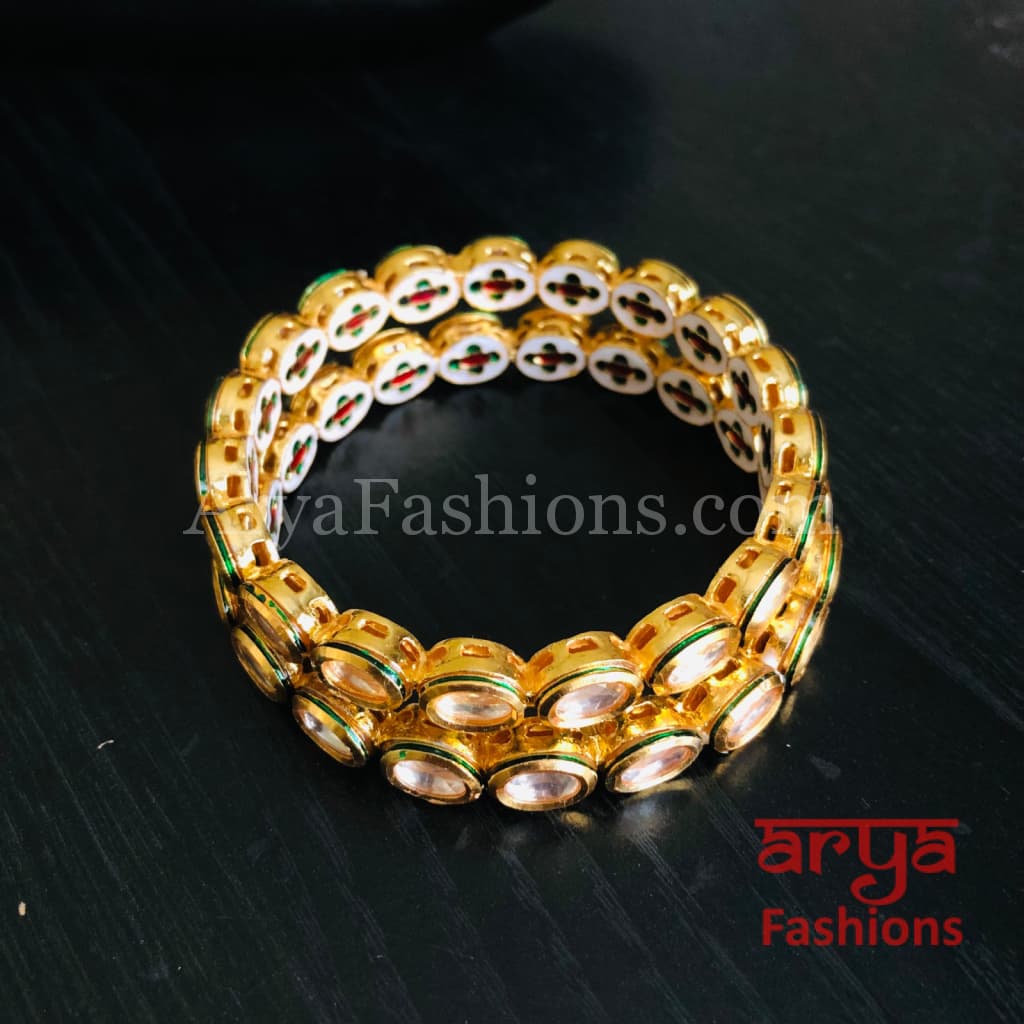 Amira Golden Kundan Bangles/ Indian Traditional Bangles